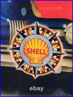 Vintage Shell Porcelain Sign Old Car Oil Gas Station Pump Plate Tour Confidently