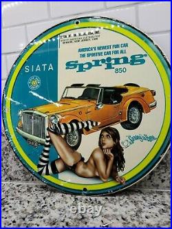 Vintage Siata Porcelain Metal Sign Automobile Man Cave Gas Oil Service Garage