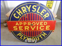 Vintage Sign Chrysler Plymouth Approved Service Double Sided Porcelain 441/2x42