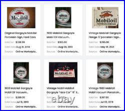 Vintage Sign Lot 2 Mobil Gargoyle Race Car 12+ 7.5 Mobiloil Pegasus Porcelain