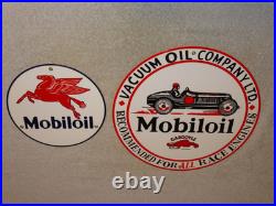 Vintage Sign Lot 2 Mobil Gargoyle Race Car 12+ 7.5 Mobiloil Pegasus Porcelain