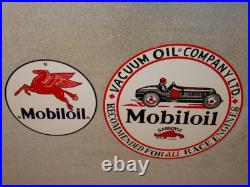 Vintage Sign Lot 2 Mobil Gargoyle Race Car 12+ 7.5 Mobiloil Pegasus Porcelain