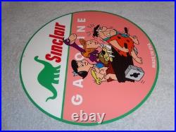 Vintage Sinclair Gasoline +the Flintstones Broken Car 12 Metal Tv Show Oil Sign