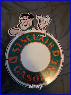 Vintage Sinclair Porcelain Sign Flintstones Gasoline Auto Gas Station Rare