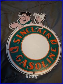 Vintage Sinclair Porcelain Sign Flintstones Gasoline Auto Gas Station Rare