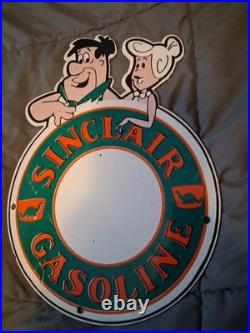 Vintage Sinclair Porcelain Sign Flintstones Gasoline Auto Gas Station Rare