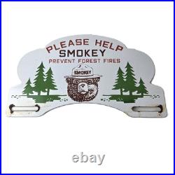 Vintage Smokey Bear Sign Topper Forest Service Porcelain License Plate Topper
