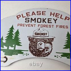 Vintage Smokey Bear Sign Topper Forest Service Porcelain License Plate Topper