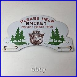 Vintage Smokey Bear Sign Topper Forest Service Porcelain License Plate Topper