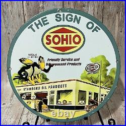 Vintage Sohio Standard Oil Porcelain Sign Gasoline Motor Station Service Pump Ad