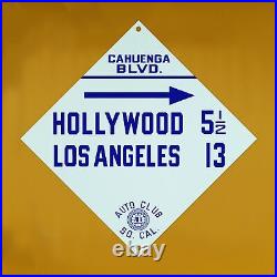 Vintage Southern California Auto Club Porcelain Sign Cahuenga Hollywood Gas Oil