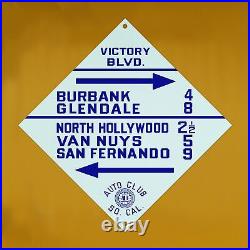 Vintage Southern California Auto Club Porcelain Sign Victory Blvd Van Gas Oil