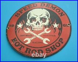 Vintage Speed Demon Automobile Porcelain Gas Hot Rod Service Shop Drag Race Sign