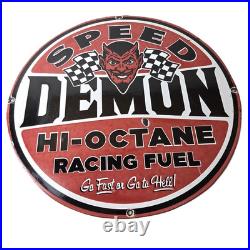 Vintage Speed Demon Sign Gas Automobile Devil Garage Shop Porcelain Gas Sign