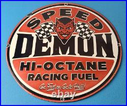 Vintage Speed Demon Sign Gas Automobile Devil Garage Shop Porcelain Gas Sign