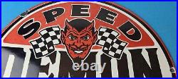 Vintage Speed Demon Sign Gas Automobile Devil Garage Shop Porcelain Gas Sign