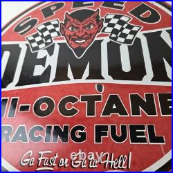 Vintage Speed Demon Sign Gas Automobile Devil Garage Shop Porcelain Gas Sign