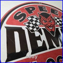 Vintage Speed Demon Sign Gas Automobile Devil Garage Shop Porcelain Gas Sign