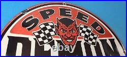 Vintage Speed Demon Sign Gas Automobile Devil Garage Shop Porcelain Gas Sign