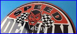 Vintage Speed Demon Sign Gas Automobile Devil Garage Shop Porcelain Gas Sign