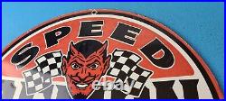 Vintage Speed Demon Sign Gas Automobile Devil Garage Shop Porcelain Gas Sign