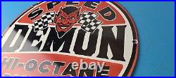 Vintage Speed Demon Sign Gas Automobile Devil Garage Shop Porcelain Gas Sign