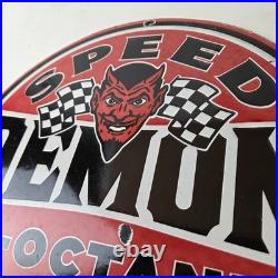 Vintage Speed Demon Sign Gas Automobile Devil Garage Shop Porcelain Gas Sign