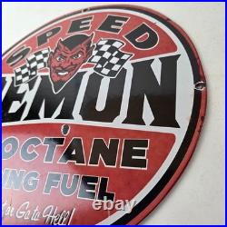 Vintage Speed Demon Sign Gas Automobile Devil Garage Shop Porcelain Gas Sign