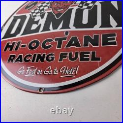 Vintage Speed Demon Sign Gas Automobile Devil Garage Shop Porcelain Gas Sign