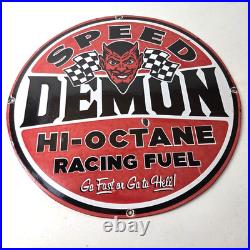 Vintage Speed Demon Sign Gas Automobile Devil Garage Shop Porcelain Gas Sign