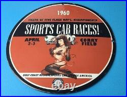 Vintage Sports Car Porcelain Five Flags Gas Auto Service Station Gulf Coast Sign