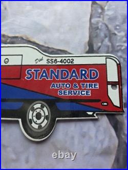 Vintage Standard Auto And Tire Service Tanker Porcelain Sign 12×5