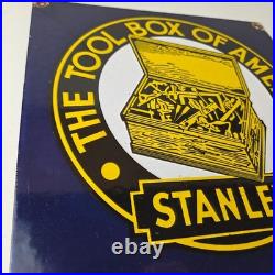 Vintage Stanley Tools Porcelain Sign Gas Auto Mechanic Garage Shop Sign