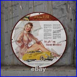 Vintage Stormy Yellow Car Porcelain Service Gas Pump Station Man Cave Sign 12'