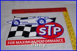 Vintage Stp Oil Additive + Race Car & Flag 12 Metal Die-cut Gasoline Sign S T P
