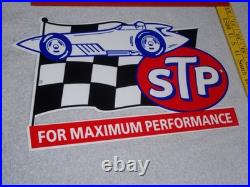 Vintage Stp Oil Additive + Race Car & Flag 12 Metal Die-cut Gasoline Sign S T P