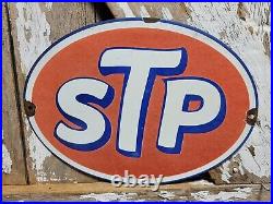 Vintage Stp Porcelain Sign Old 12 Racing Motor Oil Auto Service Garage Oval USA