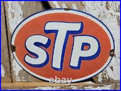 Vintage Stp Porcelain Sign Old 12 Racing Motor Oil Auto Service Garage Oval USA