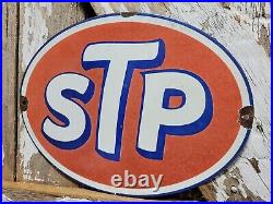 Vintage Stp Porcelain Sign Old 12 Racing Motor Oil Auto Service Garage Oval USA