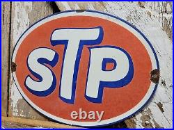 Vintage Stp Porcelain Sign Old 12 Racing Motor Oil Auto Service Garage Oval USA