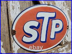 Vintage Stp Porcelain Sign Old 12 Racing Motor Oil Auto Service Garage Oval USA