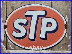 Vintage Stp Porcelain Sign Old Racing Motor Oil Auto Service Garage Petroliana