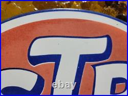 Vintage Stp Porcelain Sign Old Racing Motor Oil Auto Service Garage Petroliana