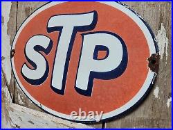 Vintage Stp Porcelain Sign Old Racing Motor Oil Auto Service Garage Petroliana