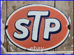 Vintage Stp Porcelain Sign Old Racing Motor Oil Auto Service Garage Petroliana