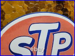 Vintage Stp Porcelain Sign Old Racing Motor Oil Auto Service Garage Petroliana