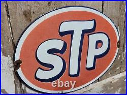 Vintage Stp Porcelain Sign Old Racing Motor Oil Auto Service Garage Petroliana