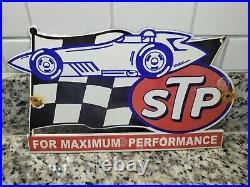 Vintage Stp Porcelain Sign Race Car Gas Station Motor Oil Service American Race
