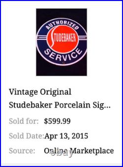 Vintage Studebaker Authorized Service 11 3/4 Porcelain Car Truck Gas Oil Sign