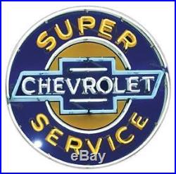 Vintage Style Super Chevrolet Service 42 Round Neon Sign Garage Shop Game Room